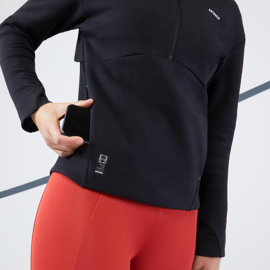 Damen Tennis Sweatshirt Kapuze - Dry 900 graugrün