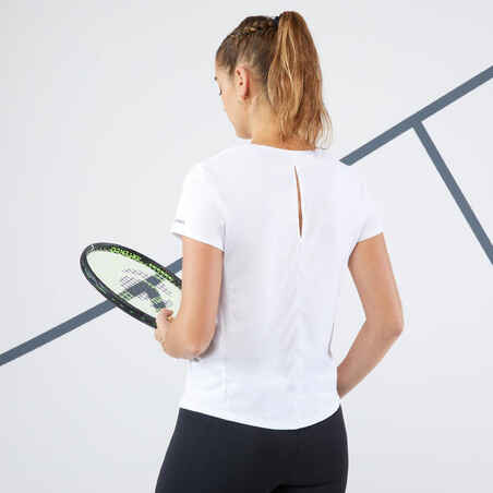 Γυναικείο t-shirt τένις με λαιμόκοψη που στεγνώνει γρήγορα Essential 100 - Λευκό