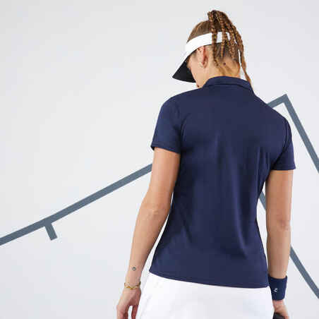 Moteriški greitai džiūstantys teniso polo marškinėliai „100 Essential“, tamsiai mėlyni