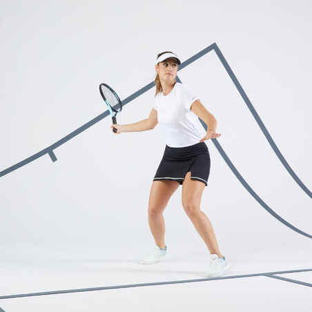 Γυναικείο t-shirt τένις με λαιμόκοψη που στεγνώνει γρήγορα Essential 100 - Λευκό