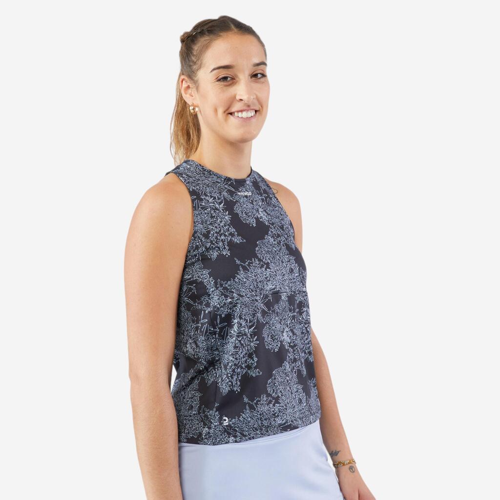 Women's Soft Crew-Neck Tank Top Dry - Black Floral Print