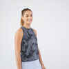 Majica bez rukava za tenis Dry ženska crna s cvjetnim uzorkom