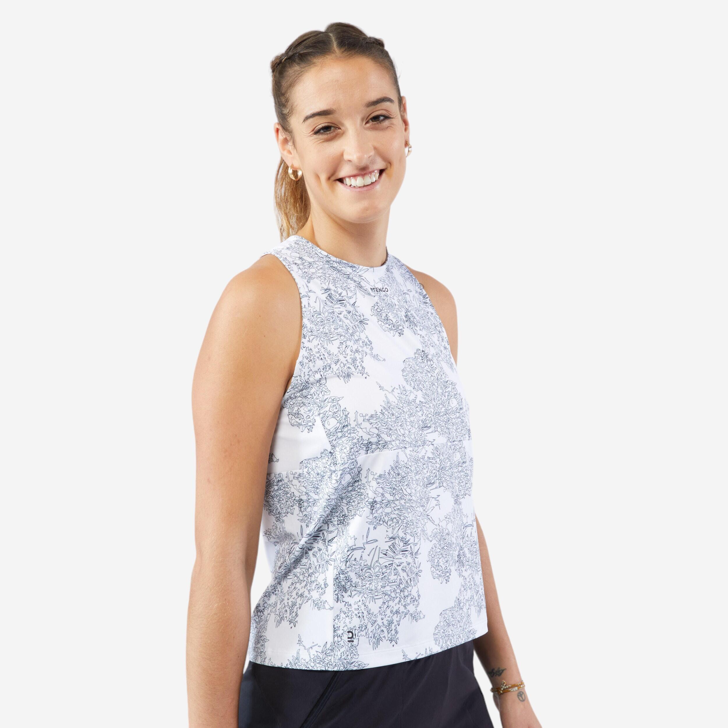 Canotta da tennis donna Dry Soft con scollo rotondo - Stampa floreale Dry Bianco