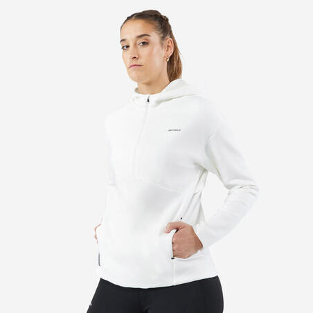 Sweatshirt för tennis Dry 900 dragkedja+huva naturvit 