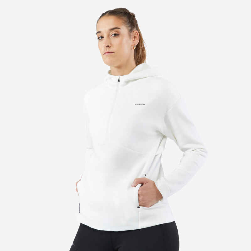 Damen Tennis Sweatshirt Kapuze - Dry 900 weiss