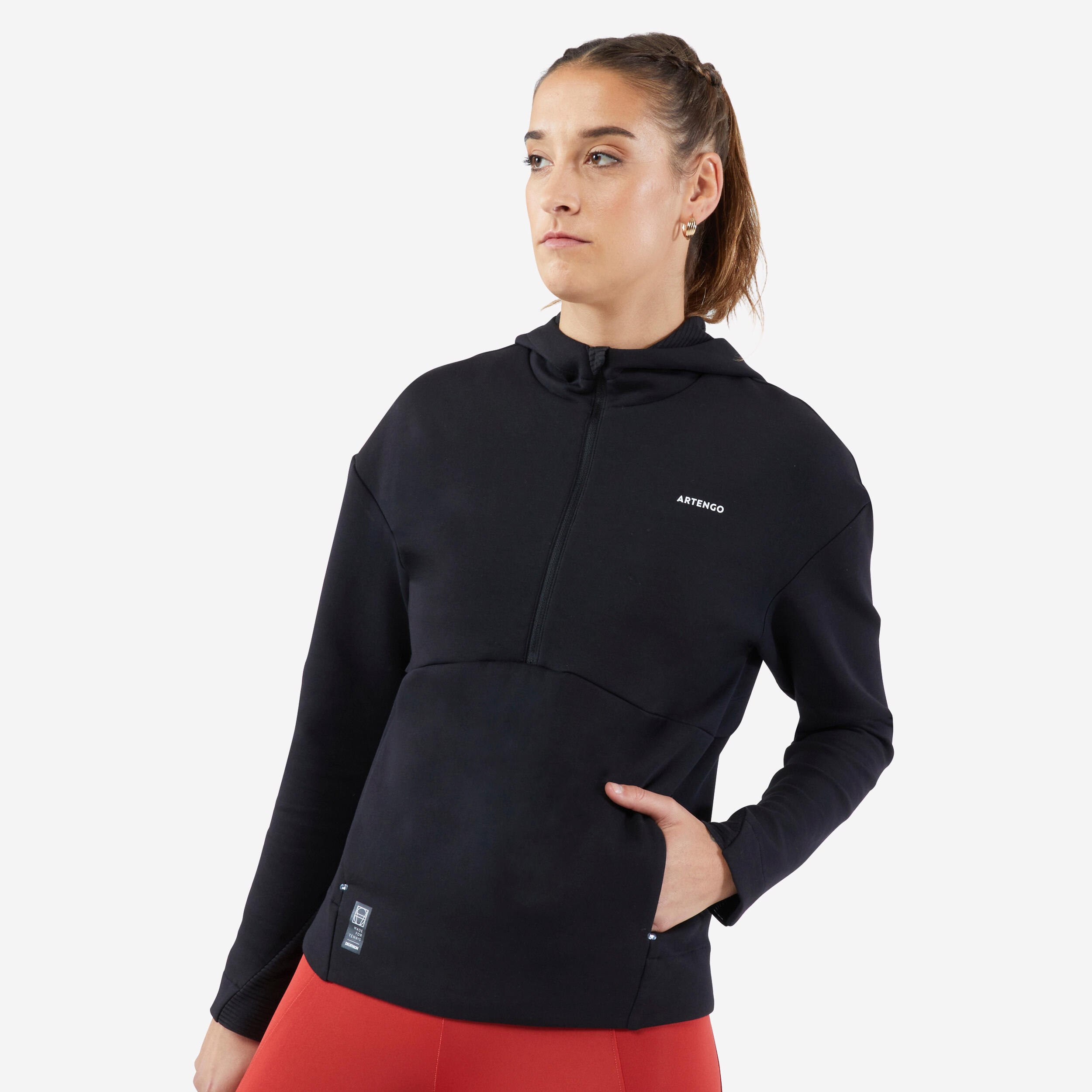 ARTENGO Women's Tennis Half-Zip Quick-Dry Soft Hoodie Dry 900 - Black