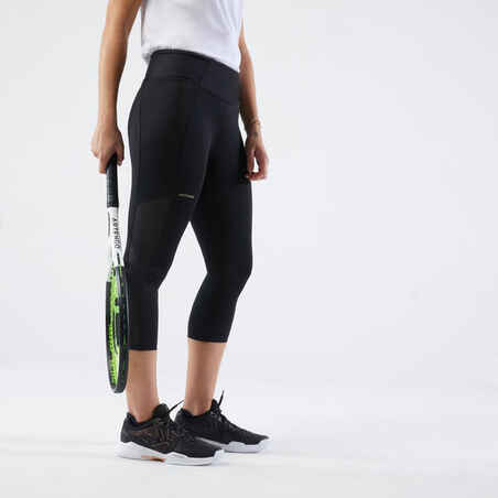 Women's Tennis Quick-Dry Cropped Leggings Hip Ball - Black - Decathlon