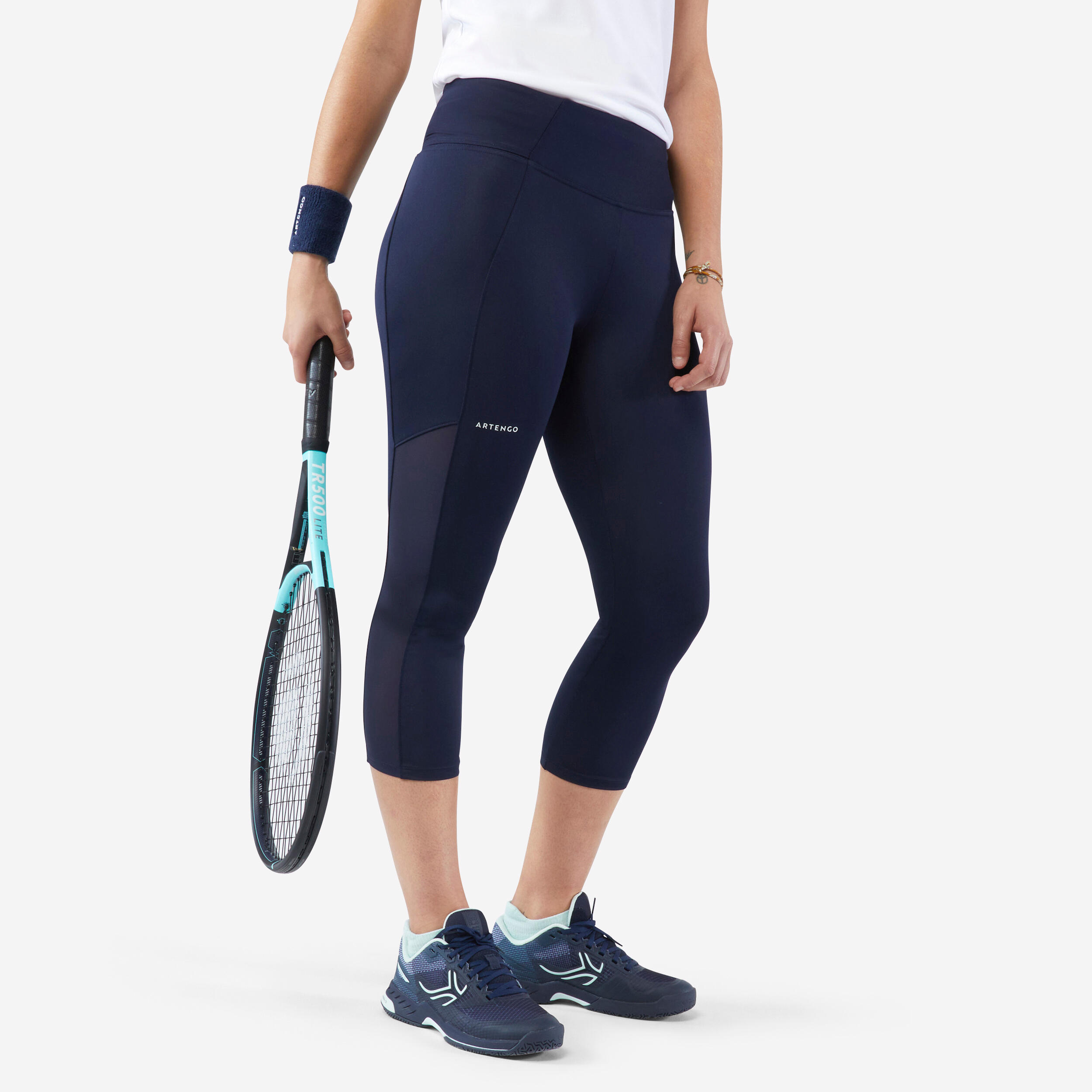 Women Tennis Cropped Leggings - Hip Ball Black - ARTENGO