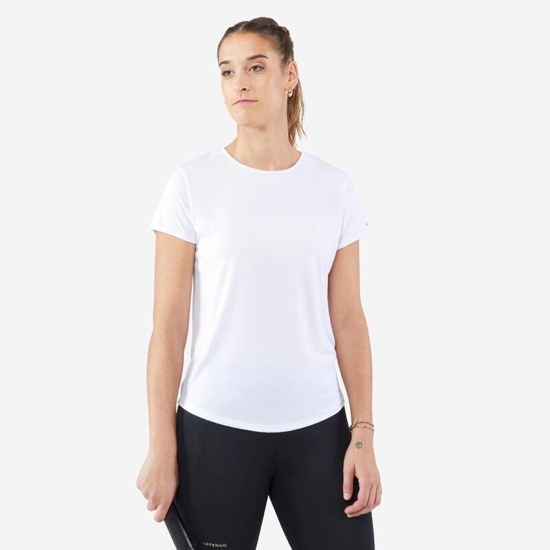 T-Shirt tennis col rond dry femme - Essentiel 100 blanc