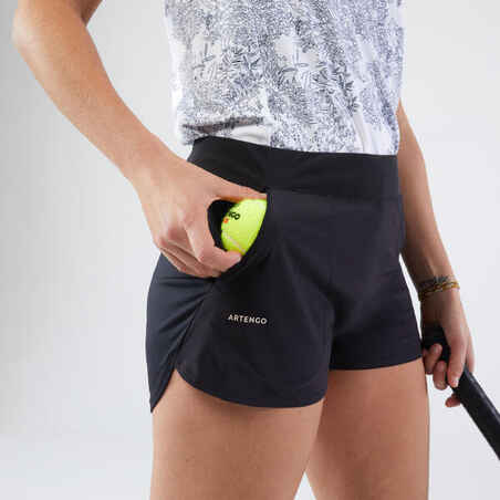 Γυναικείο σορτς τένις με μαλακές τσέπες που στεγνώνει γρήγορα Dry 500 - Μαύρο