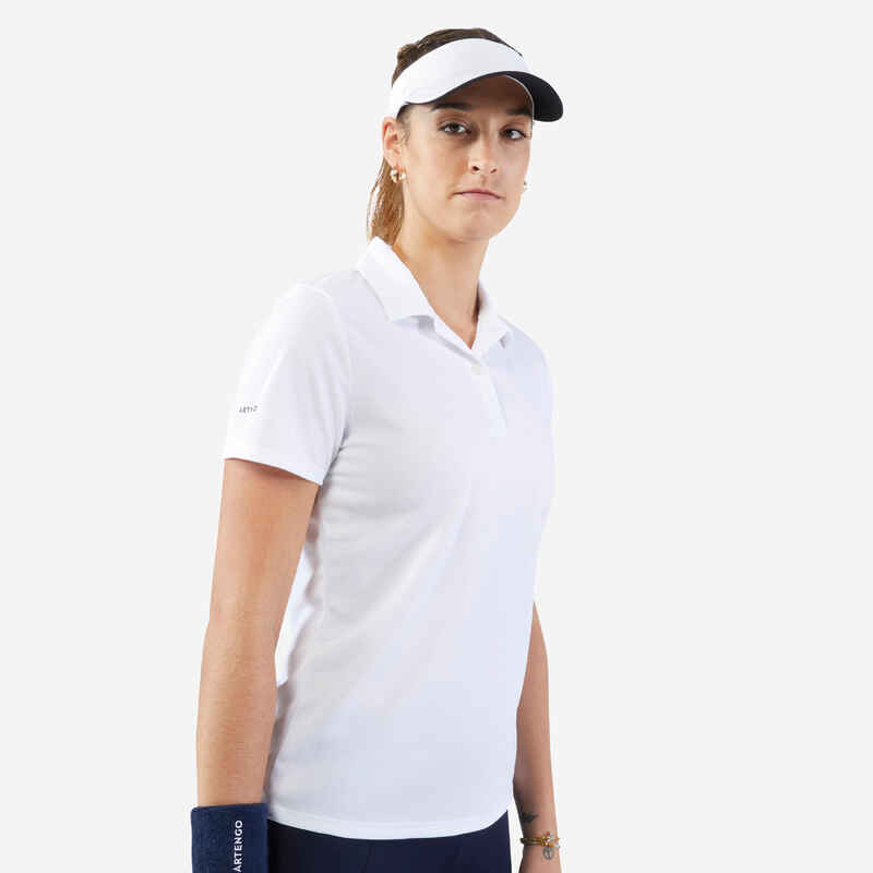 Women's Tennis Quick-Dry Polo Shirt Essential 100 - White