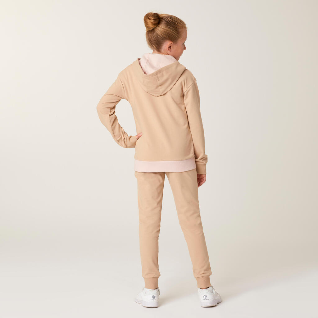 Kids' Warm Tracksuit 500 - Pink/Beige & Beige Bottoms