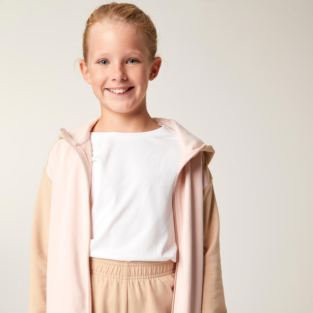 Kids' Warm Tracksuit 500 - Pink/Beige & Beige Bottoms