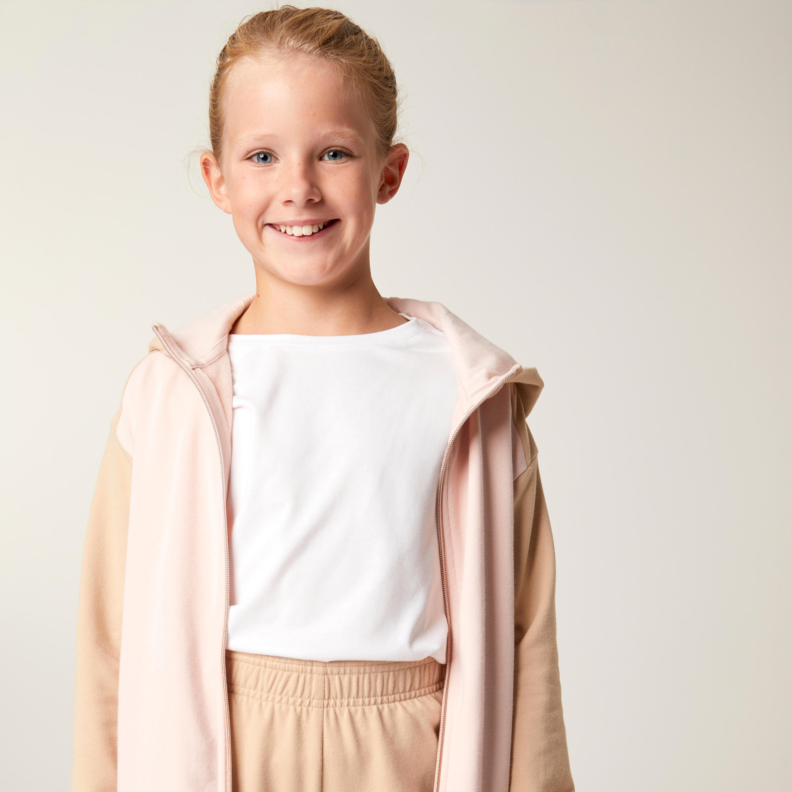 Kids' Warm Tracksuit 500 - Pink/Beige & Beige Bottoms 6/7