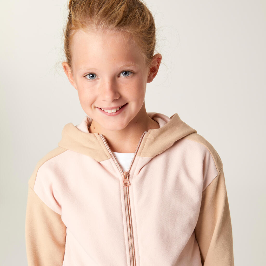 Kids' Warm Tracksuit 500 - Pink/Beige & Beige Bottoms