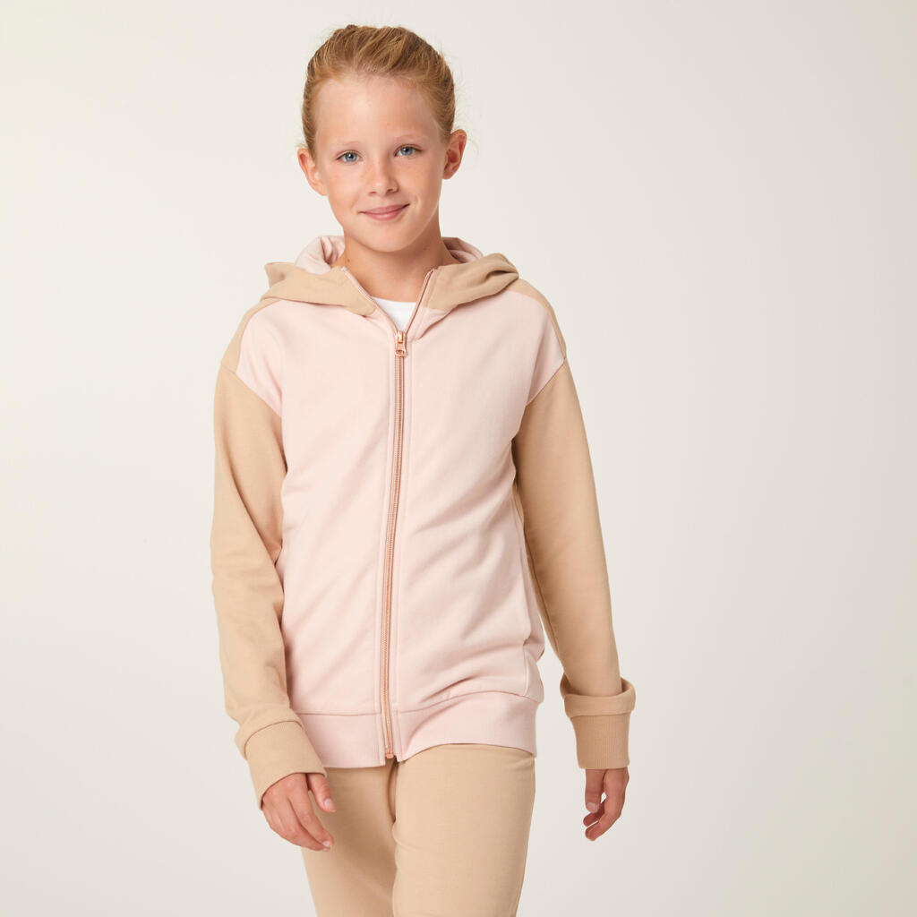 Kids' Warm Tracksuit 500 - Pink/Beige & Beige Bottoms