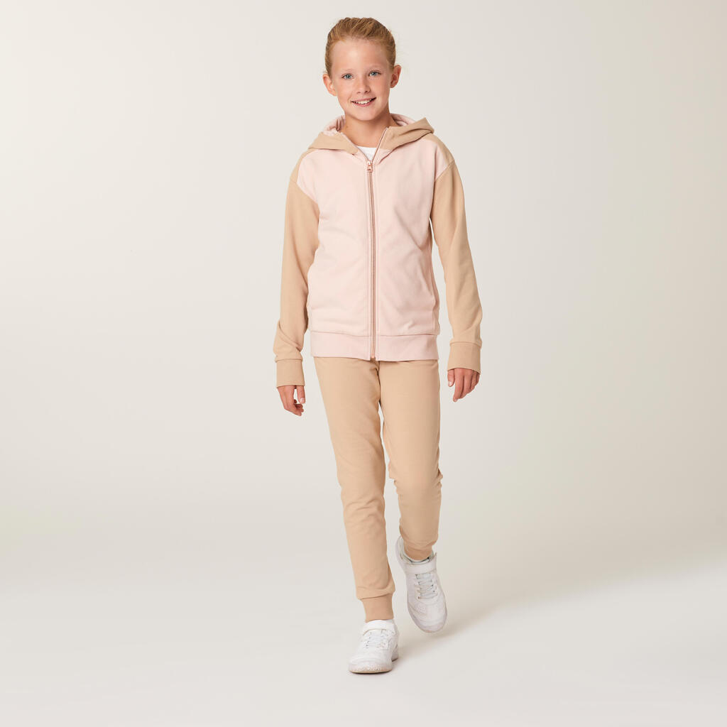 Kids' Warm Tracksuit 500 - Pink/Beige & Beige Bottoms