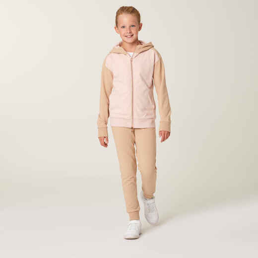 
      Kids' Warm Tracksuit 500 - Pink/Beige & Beige Bottoms
  