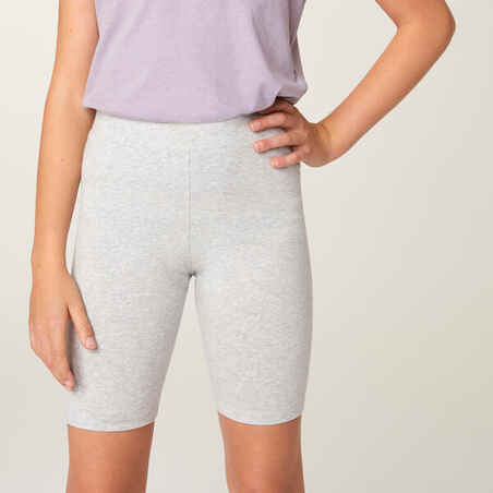 Girls' Multisport Cotton Cycling Shorts - Grey