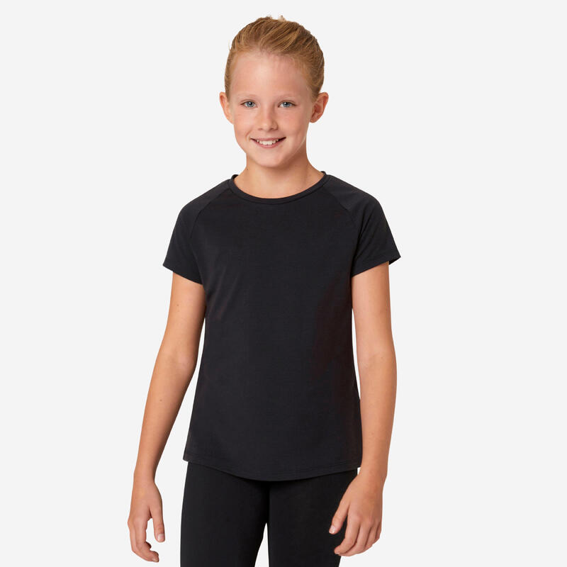 T-shirt nera bambina ginnastica S 500 regular fit traspirante