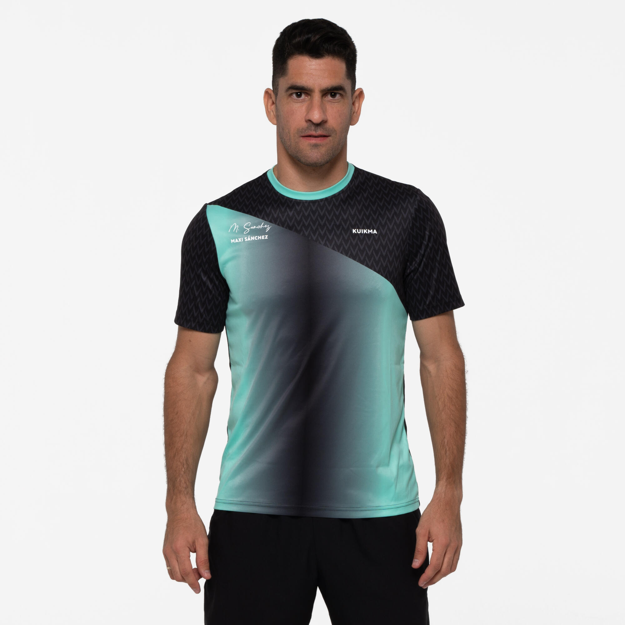 KUIKMA Men's Breathable Short-Sleeved Padel T-Shirt 500 Maxi Sánchez - Green/Black