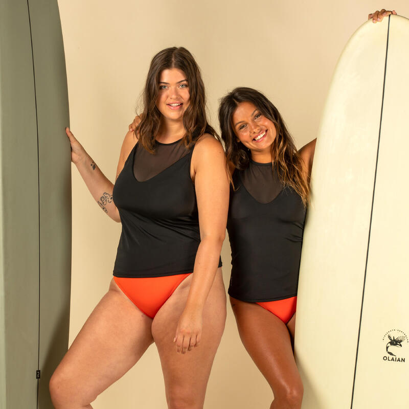 Top de bikini tankini de Surf Mai Almofadas amovíveis Preto liso