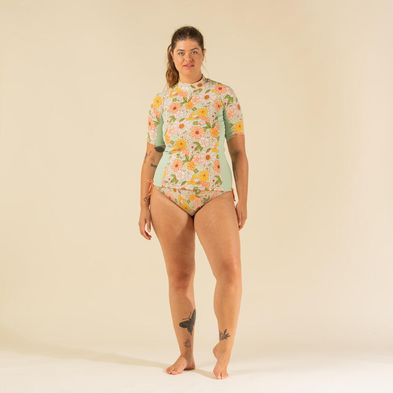 Tee shirt anti UV surf top 500 manches courtes femme VINTAGE