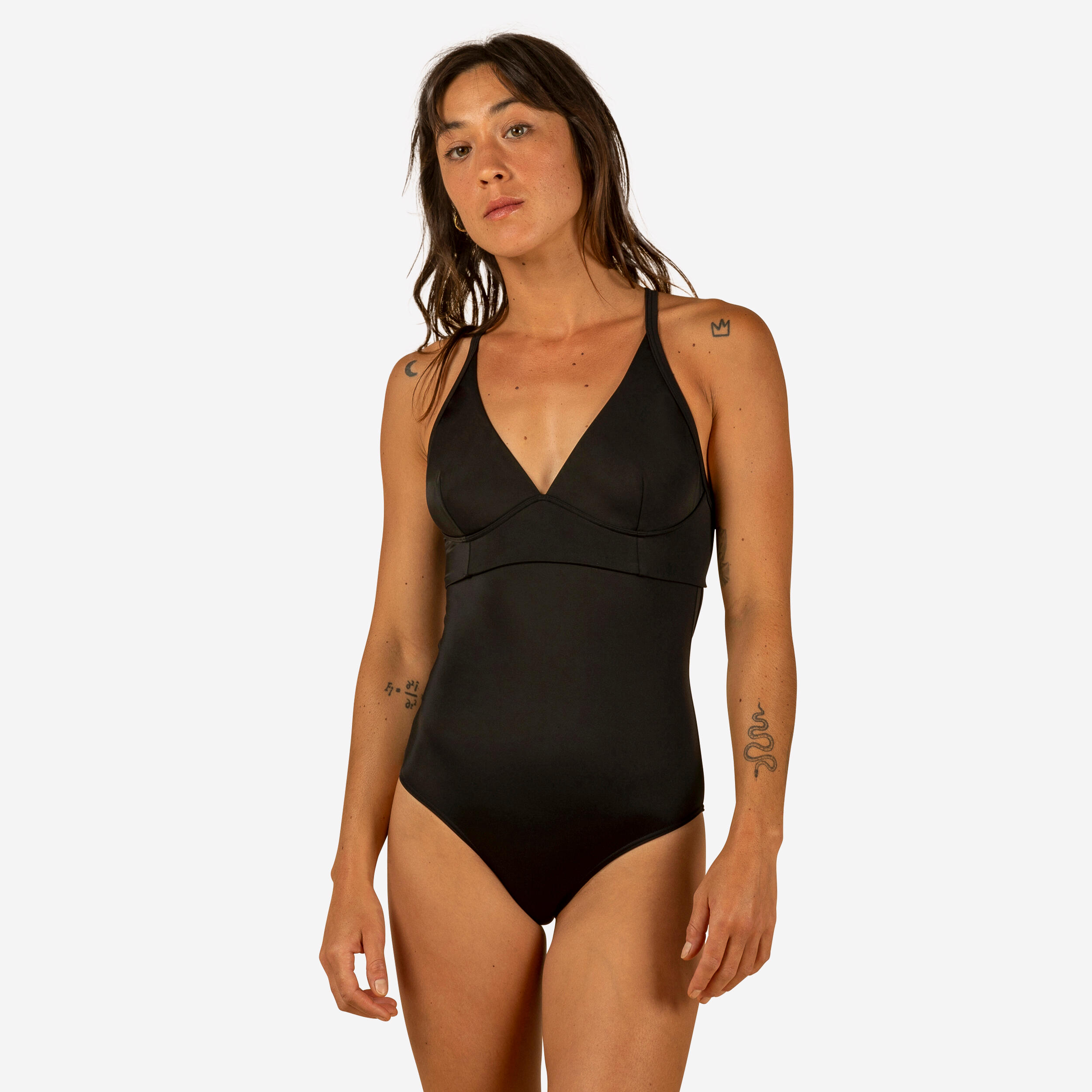 WOMEN'S 1-PIECE SURF SWIMSUIT WITH ADJUSTABLE BACK BEA BLACK 2/7