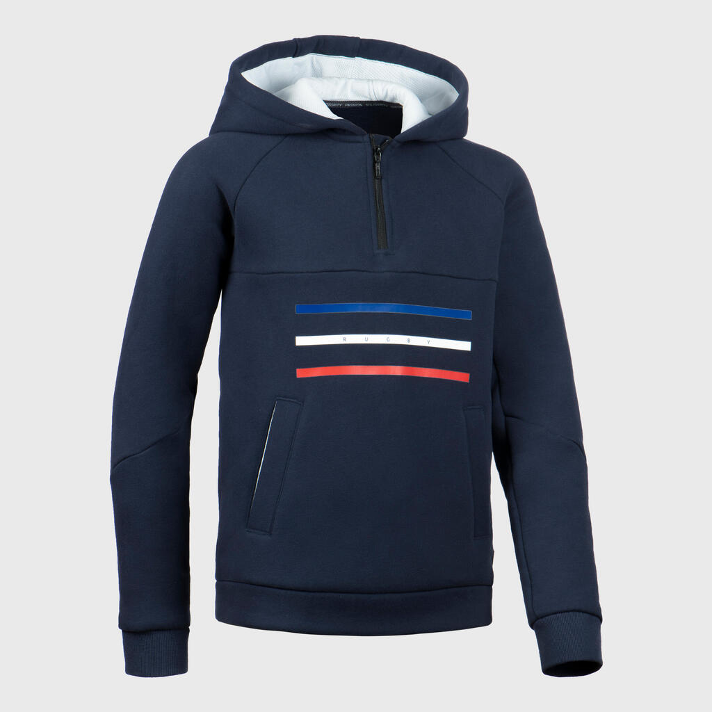 Kids' Rugby Hoodie Sweatshirt R500 France - Blue