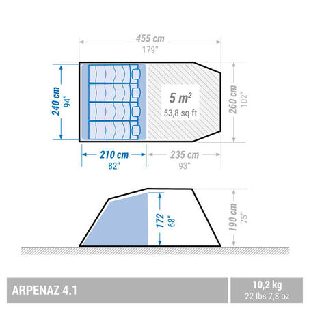 Намет Arpenaz 4.1 з палицями для кемпінгу на 4 особи 1 спальня