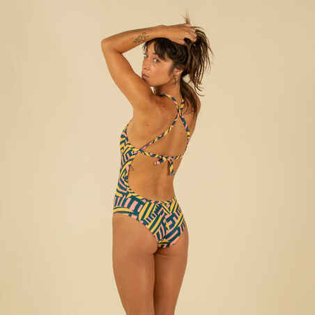 WOMEN'S ONE-PIECE SURFING SWIMSUIT WITH X-BACK ANDREA SURF WITH REMOVABLE CUPS