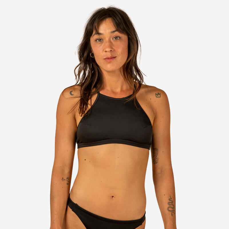 Bikinitop voor surfen Andrea high neck met pads zwart