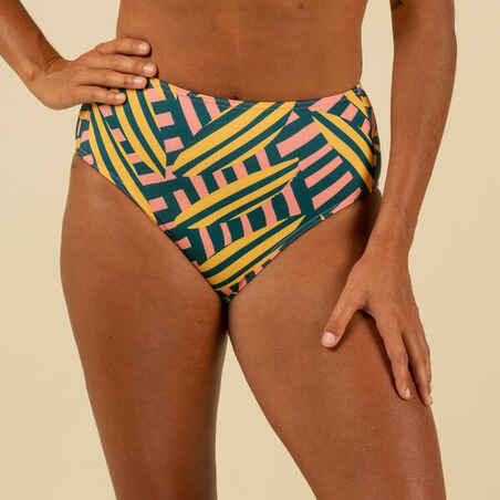 Panty de bikini con tiro alto de surf para mujer Olaian amarillo