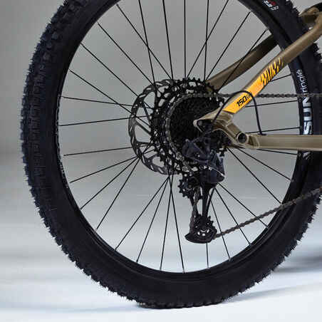 Elektrinis pilnos pakabos MTB dviratis „E-All Mountain“, 29 col., ochros spalvos