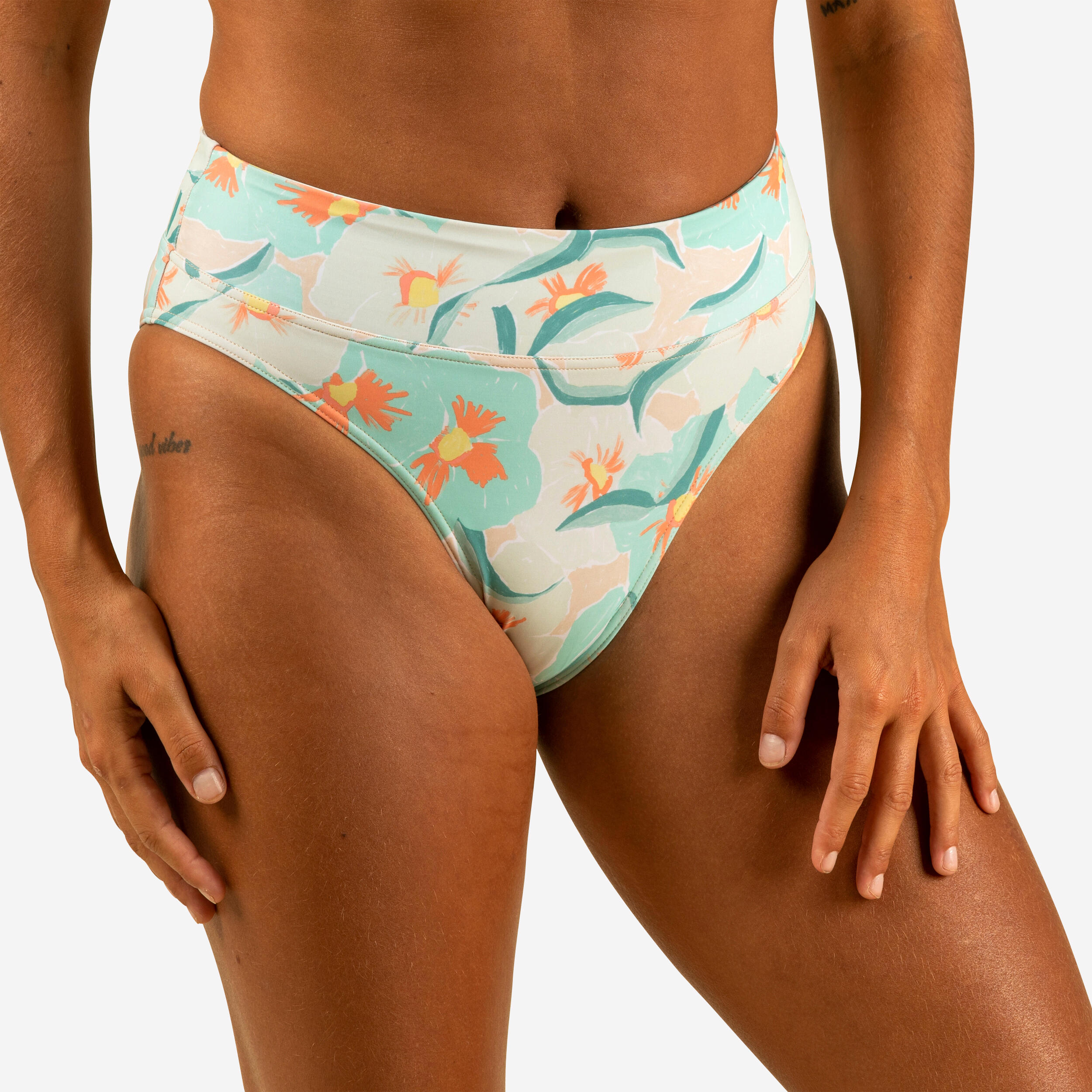 Olaian - Bas De Maillot De Bain De Surf Femme Taille Haute Gainante Nora Anamones - Bas De Maillot De Bain (bikini) - Surf Bodyboard Ski Nautique -