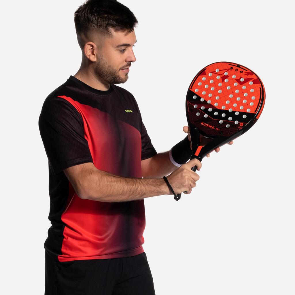 Pánske tričko na padel PTS500 s krátkym rukávom priedušné červeno-čierne