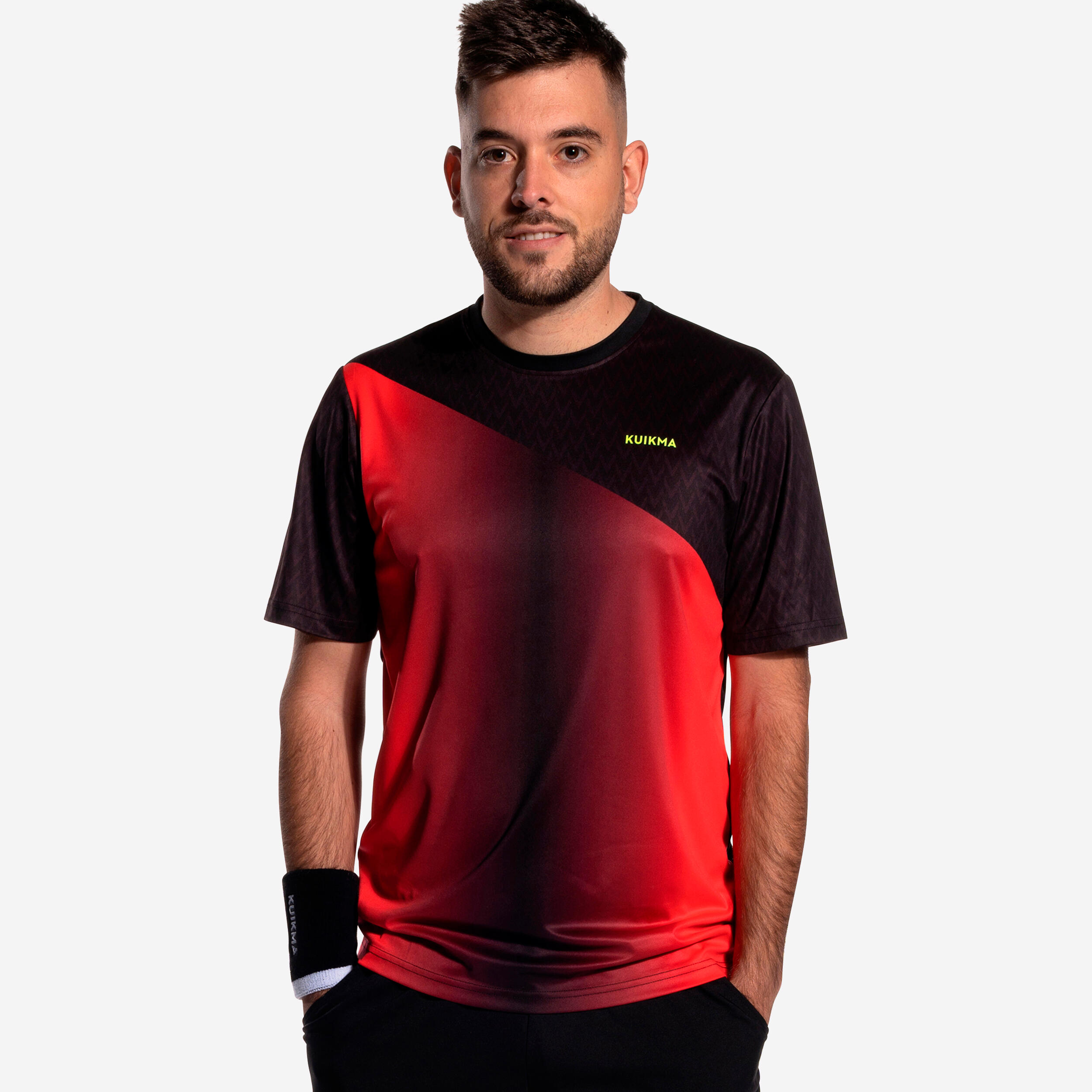 Men's Short-Sleeved Breathable Padel T-Shirt 500 - Red & Black 1/5