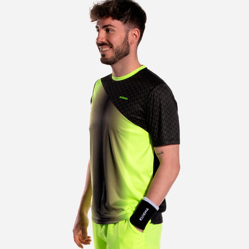 Camiseta de pádel manga corta transpirable Hombre 500 amarillo negro