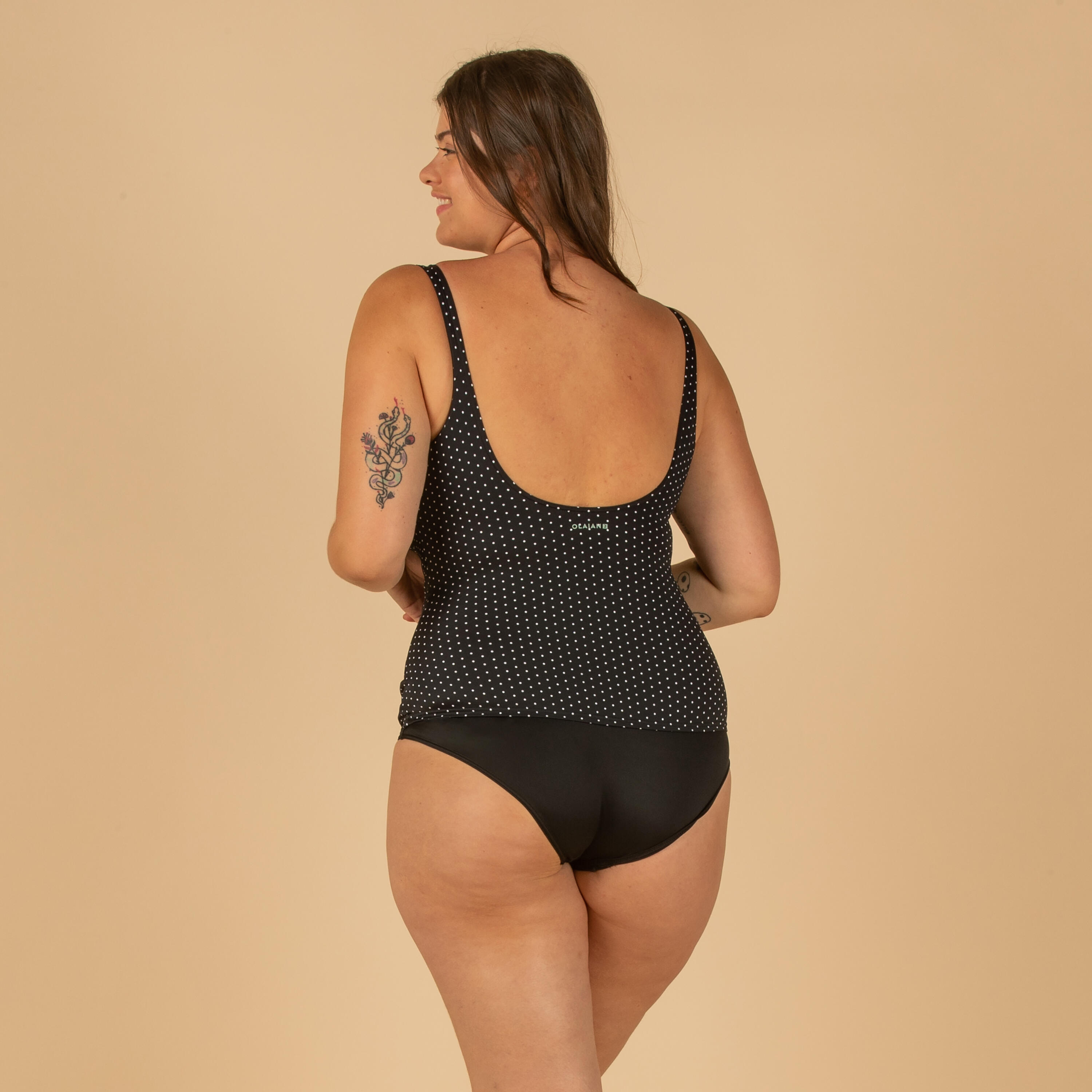 Body Sculpting Black Long Sleeve Scoop Neck One Piece Swimsuit / Bodysuit  in Crinkle Stretch -  Canada