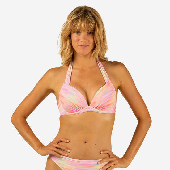 Top bikini Mujer push up relleno fijo aros azul