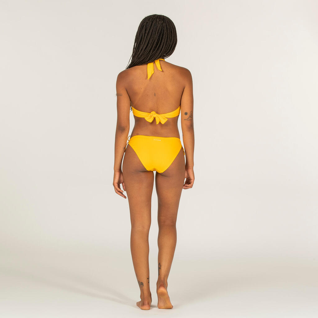 Bas de maillot culotte nouée surf texturé Femme - Sofy folk petrol bleue