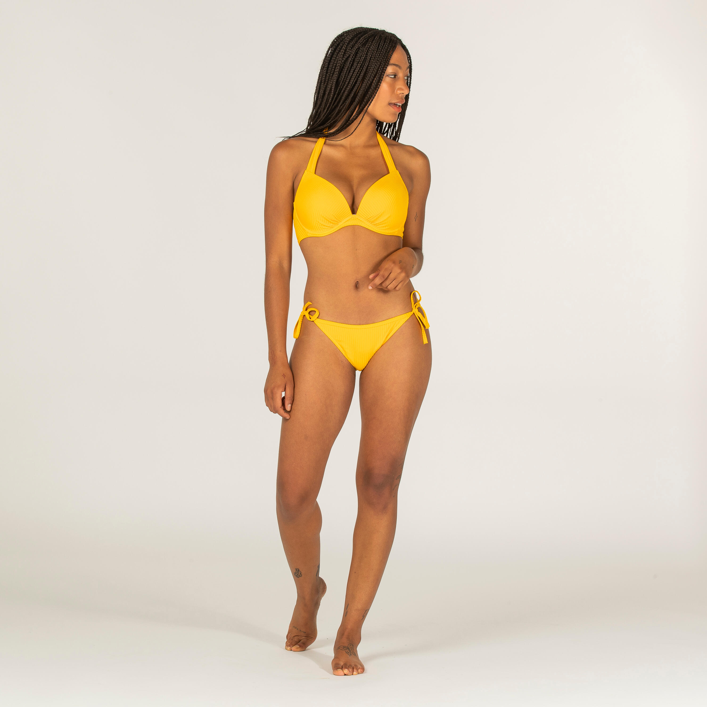 Top costume donna push-up a scafi fissi ELENA UNI GIALLO a coste