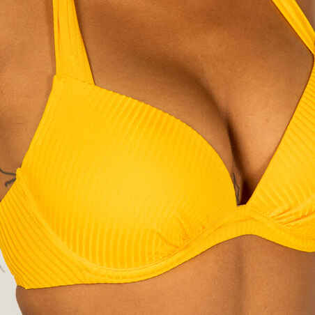 Krūtinę pakelianti maudymosi liemenėlė su fiksuotais kaušeliais „Elena“, geltona