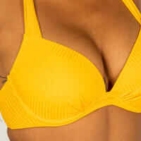 Women's push-up swimsuit top with fixed ribbed cups ELENA PLAIN YELLOW