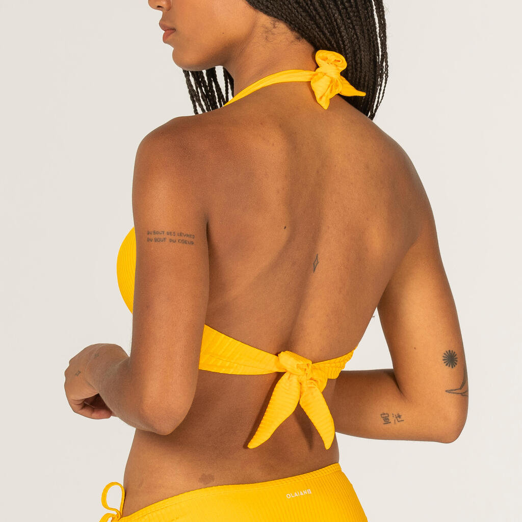 Haut de maillot de bain femme push up avec coques fixes ELENA UNI JAUNE côtelé