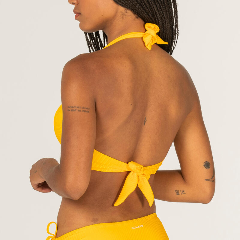 Bikinitop voor dames Elena Hazu push-up effen geel geribd