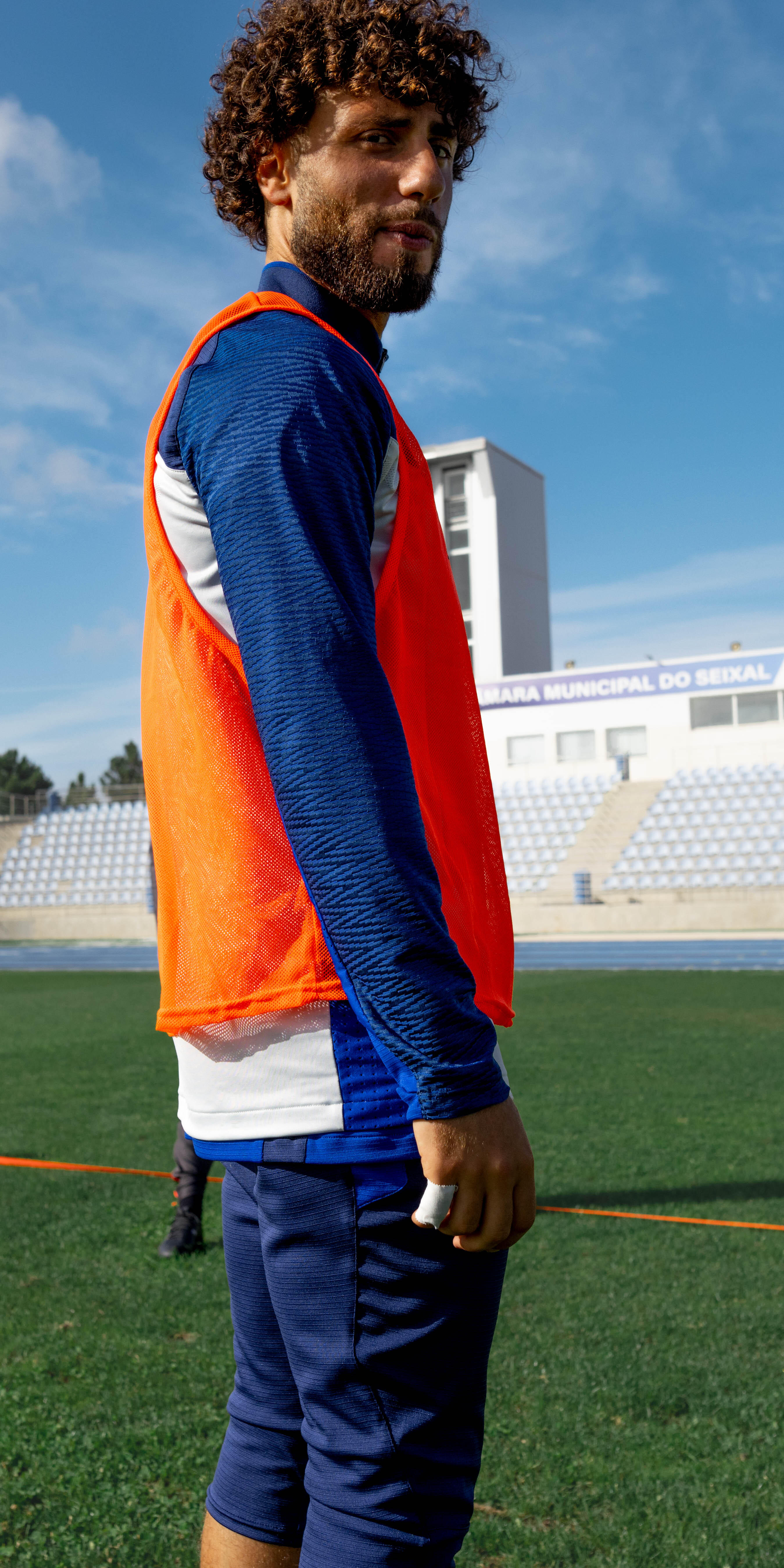 Trainingsshirt met halve rits voor voetbal CLR blauw en grijs 15/15