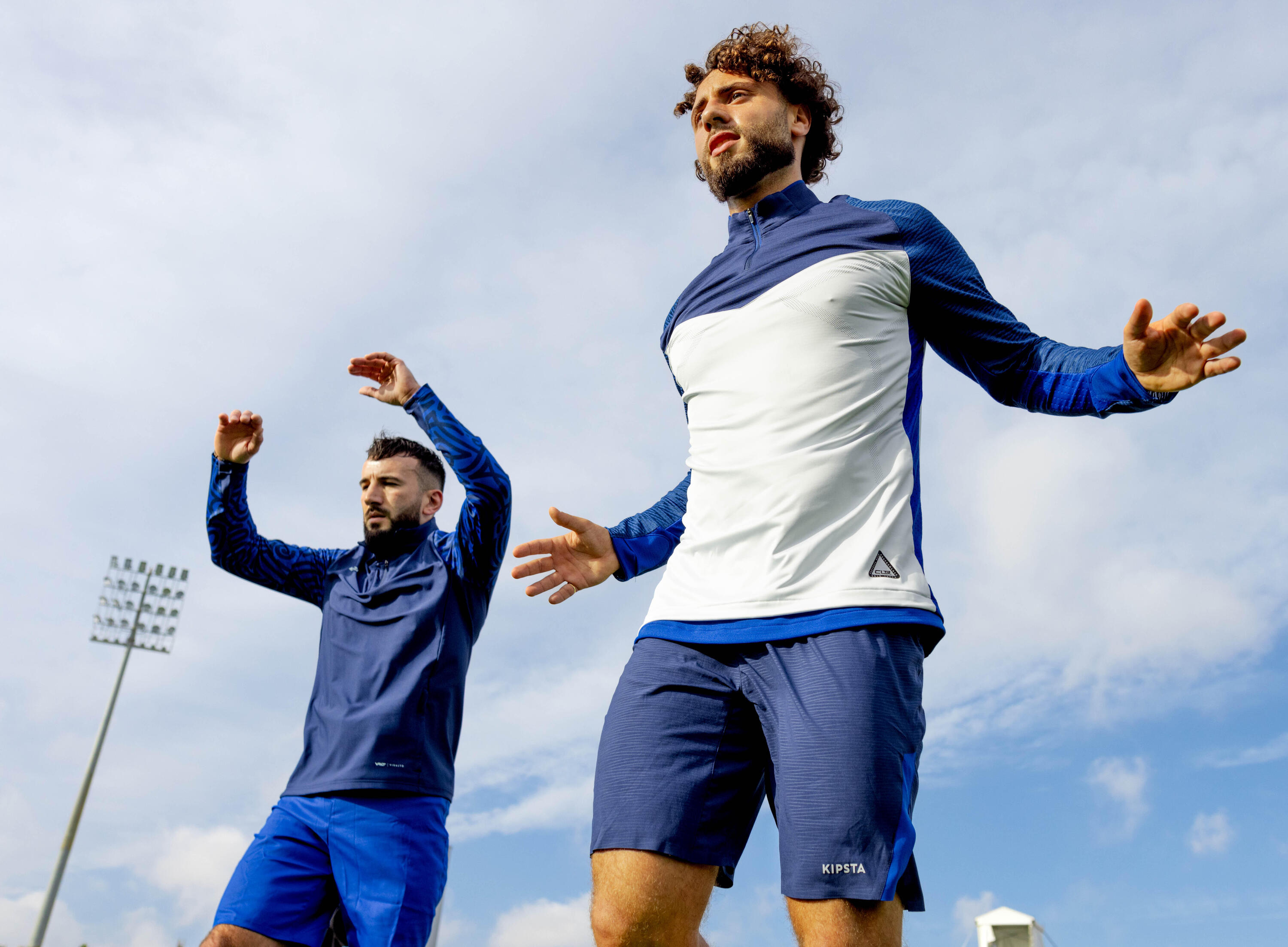 Trainingsshirt met halve rits voor voetbal CLR blauw en grijs 14/15