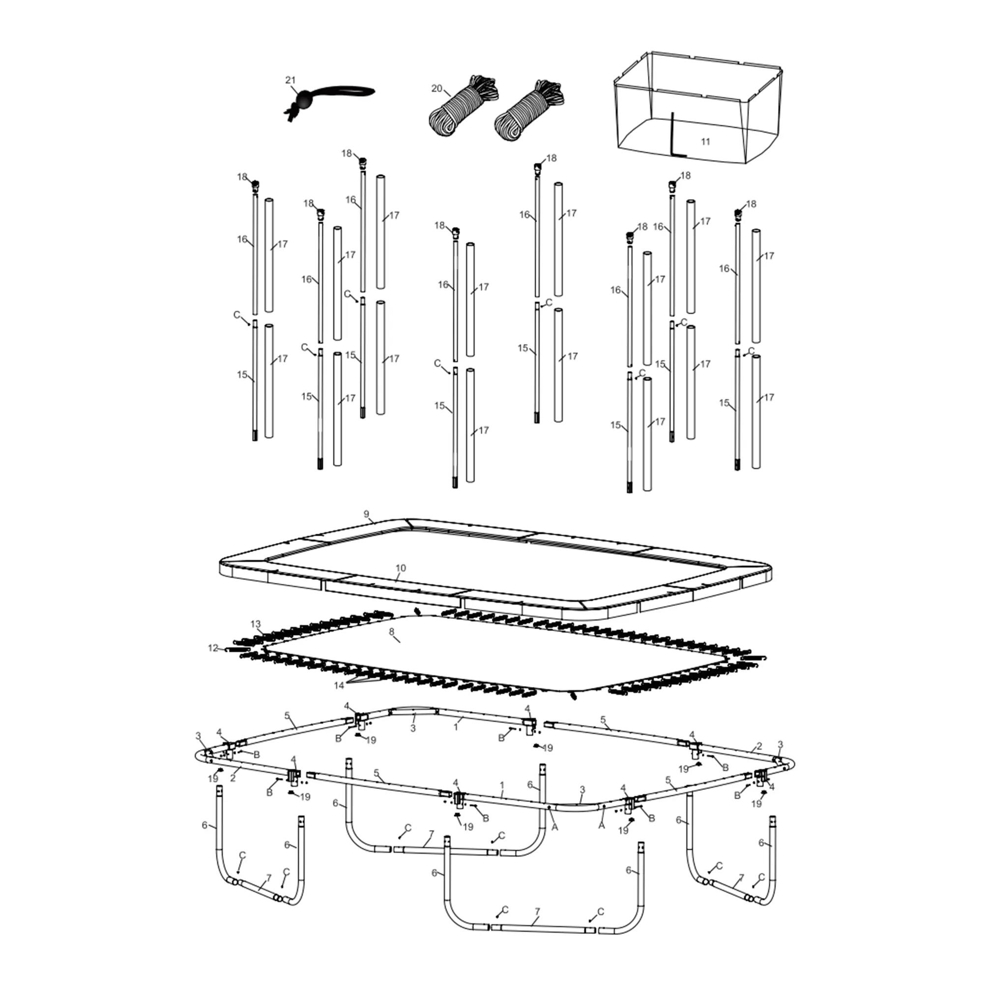 Lona Salto Pieza De Repuesto Gris Cama Elástica Rectangular 520 84 Muelles 2/2