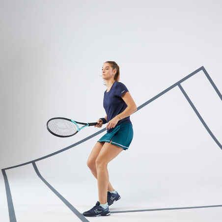 Γυναικείο t-shirt τένις με λαιμόκοψη, που στεγνώνει γρήγορα Essential 100 - Navy